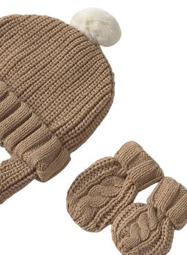 Set Mayoral Mütze und Handschuhe in Braun für Babys.