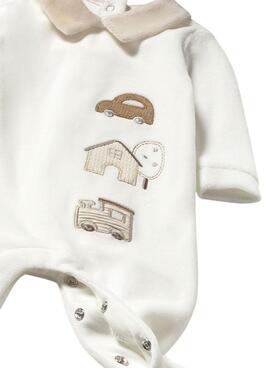 Schlafanzug von Mayoral aus angerautem Stoff in Beige mit Kragen für Babys.