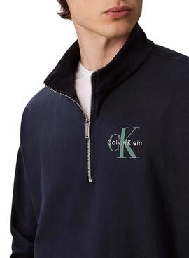 Sweatshirt Calvin Klein Monologo Reißverschluss Marine für Herren