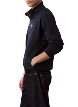 Sweatshirt Calvin Klein Monologo Reißverschluss Marine für Herren