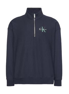 Sweatshirt Calvin Klein Monologo Reißverschluss Marine für Herren