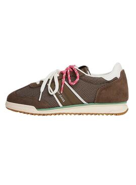 Tommy Jeans Sneakers mit doppeltem braunem Schnürsenkel für Damen.