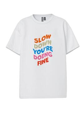T-shirt Pieces Alfi Slow Down weiß für Damen