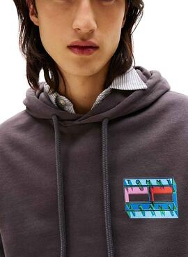 Sudadera Tommy Jeans DNA Flag grau für Herren.