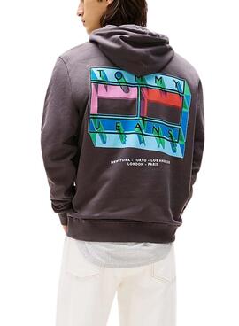 Sudadera Tommy Jeans DNA Flag grau für Herren.