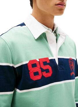 Tommy Jeans Rugby-Polohemd mit entspannten Streifen in Türkis für Herren.