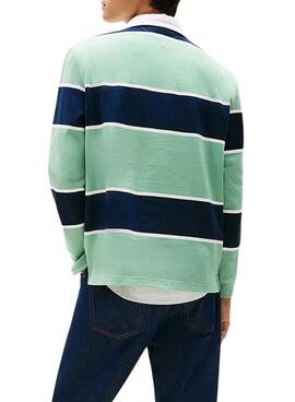 Tommy Jeans Rugby-Polohemd mit entspannten Streifen in Türkis für Herren.