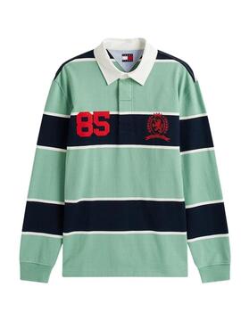 Tommy Jeans Rugby-Polohemd mit entspannten Streifen in Türkis für Herren.