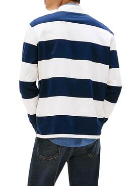 Tommy Jeans Rugby-Polohemd mit blauen Streifen für Herren, lässig geschnitten.