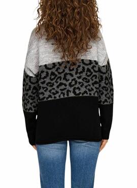 Pullover Only Nur Jade Tierdruck schwarz für Damen.
