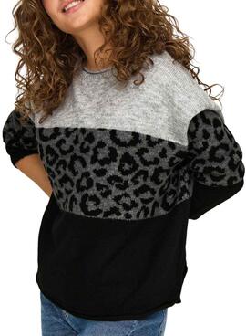 Pullover Only Nur Jade Tierdruck schwarz für Damen.