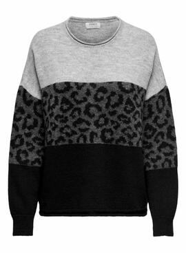 Pullover Only Nur Jade Tierdruck schwarz für Damen.
