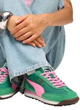 Turnschuhe Puma Easy Rider Vintage in Grün und Rosa für Damen.