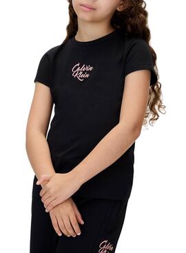 T-shirt Calvin Klein Script Logo Schwarz für Mädchen
