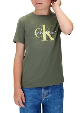 T-shirt Calvin Klein Monogramm Grün für Jungen.