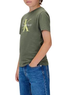 T-shirt Calvin Klein Monogramm Grün für Jungen.