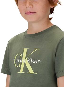 T-shirt Calvin Klein Monogramm Grün für Jungen.
