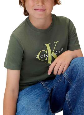 T-shirt Calvin Klein Monogramm Grün für Jungen.