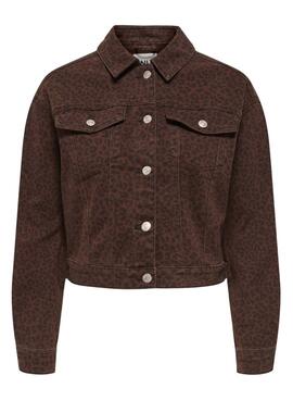 Jeansjacke Only Anlie mit Leopardenmuster in Weinrot.