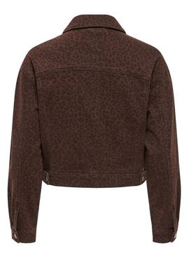 Jeansjacke Only Anlie mit Leopardenmuster in Weinrot.