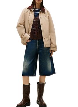 Tommy Jeans Cord Kragen Beige Damenjacke.