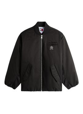 Bomber Tommy Jeans Longline schwarz für Damen.