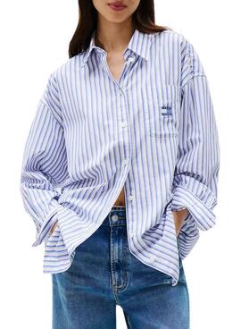 Tommy Jeans Badge Stripe Blue Shirt for Women