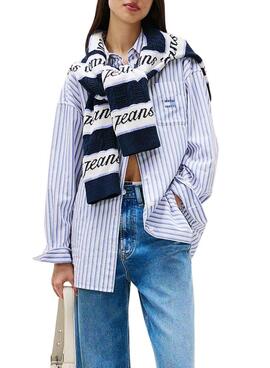 Tommy Jeans Badge Stripe Blue Shirt for Women