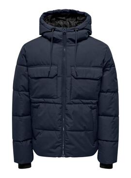 Gepolsterter Only and Sons Selijah Schwarzer Bikerjacke für Herren.