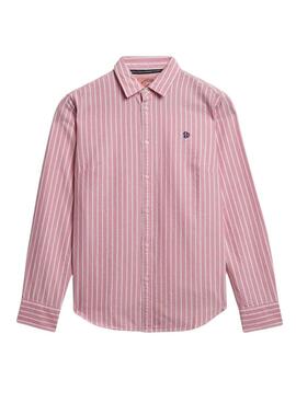 Superdry Oxford gestreiftes Hemd in Rosa und Weiß für Damen.