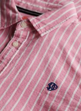 Superdry Oxford gestreiftes Hemd in Rosa und Weiß für Damen.