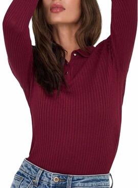 Pullover Only Mila Polo Bordeaux für Damen.