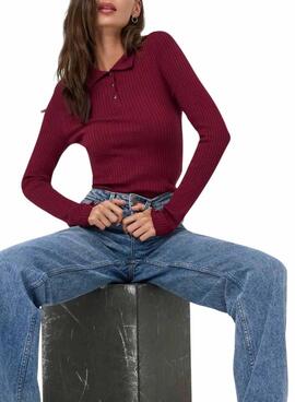 Pullover Only Mila Polo Bordeaux für Damen.