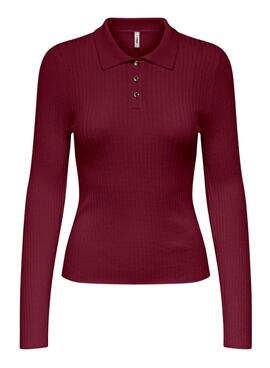 Pullover Only Mila Polo Bordeaux für Damen.