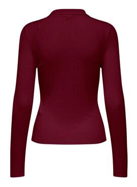 Pullover Only Mila Polo Bordeaux für Damen.
