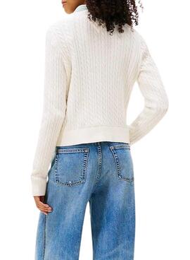Strickpullover Tommy Jeans Cable in Weiß für Damen.