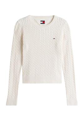 Strickpullover Tommy Jeans Cable in Weiß für Damen.