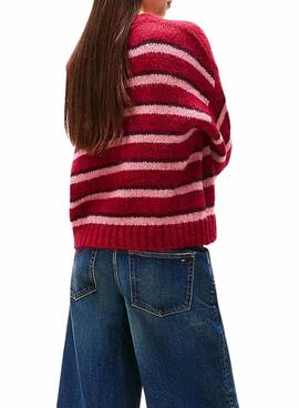 Tommy Jeans Flauschiger roter Jersey mit Streifen für Damen.