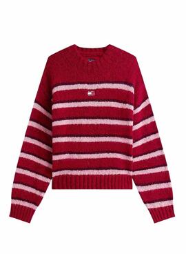 Tommy Jeans Flauschiger roter Jersey mit Streifen für Damen.