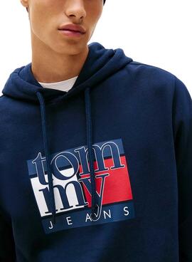 Pullover Tommy Jeans Flag marineblau für Herren.