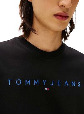 T-shirt Tommy Jeans Linear Logo Schwarz für Herren