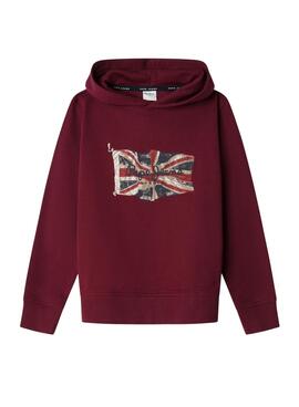 Kapuzenpullover Pepe Union Jack in Burgunder für Kinder.