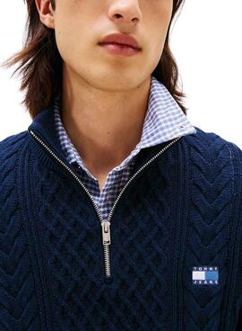 Tommy Jeans Cable Zip Jersey in Blau für Herren