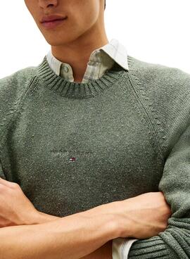 Pullover Tommy Jeans Slim Linear Logo Grün für Herren