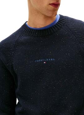 Tommy Jeans Slim Linear Logo Marineblau Jersey für Herren.