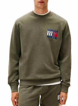 Sweatshirt Tommy Jeans Crew Flag in Grün für Herren.