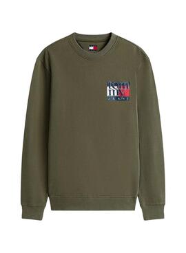 Sweatshirt Tommy Jeans Crew Flag in Grün für Herren.