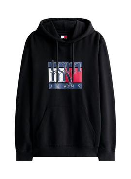 Sudadera Tommy Jeans Flag schwarz für Herren.