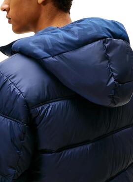 Herren-Tommy Jeans Hooded Logo-Blouson in Blau.