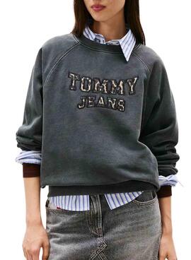 Tommy Jeans Boxy Leopard Graue Damen-Sweatshirt